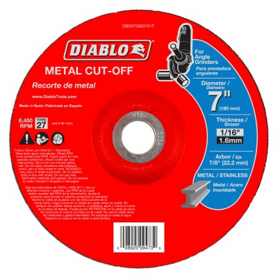 Cutting & Grinding Blades - DIABLO 7" X 1/16" Metal Cut Off Disc - Type 27