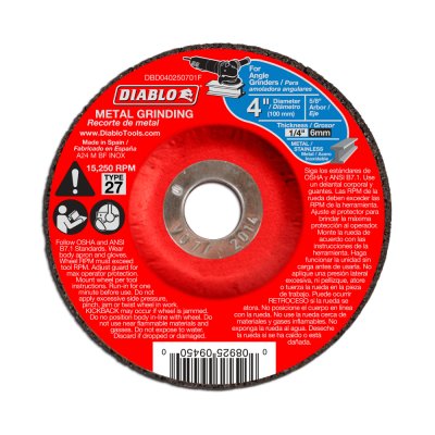 Cutting & Grinding Blades - DIABLO 4" X 1/4" Metal Grinding Disc - Type 27