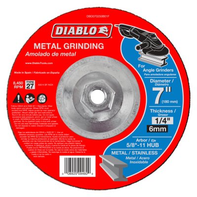 Cutting & Grinding Blades - DIABLO 7" X 1/4" Metal Grinding Disc - Type 27 HUB