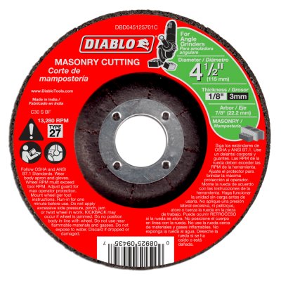Cutting & Grinding Blades - DIABLO 4 1/2" X 1/8" Masonry Cut Off Disc - Type 27